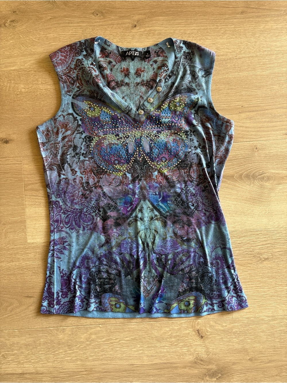 Apt. 9 Blue Purple Butterfly Studded V-Neck Tank
